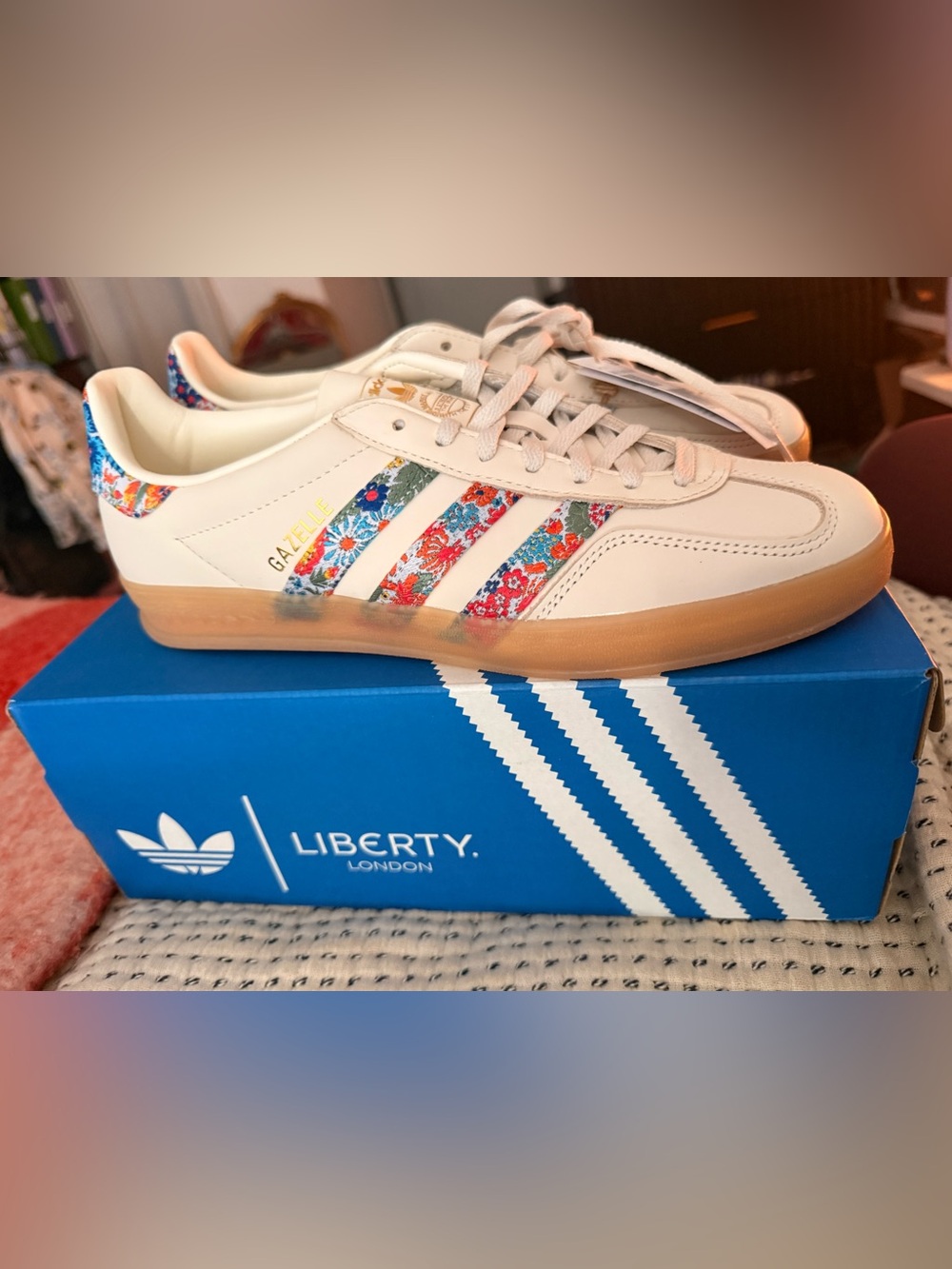 adidas Liberty Cream Gazelle Sneakers with Floral Three-Stripes
